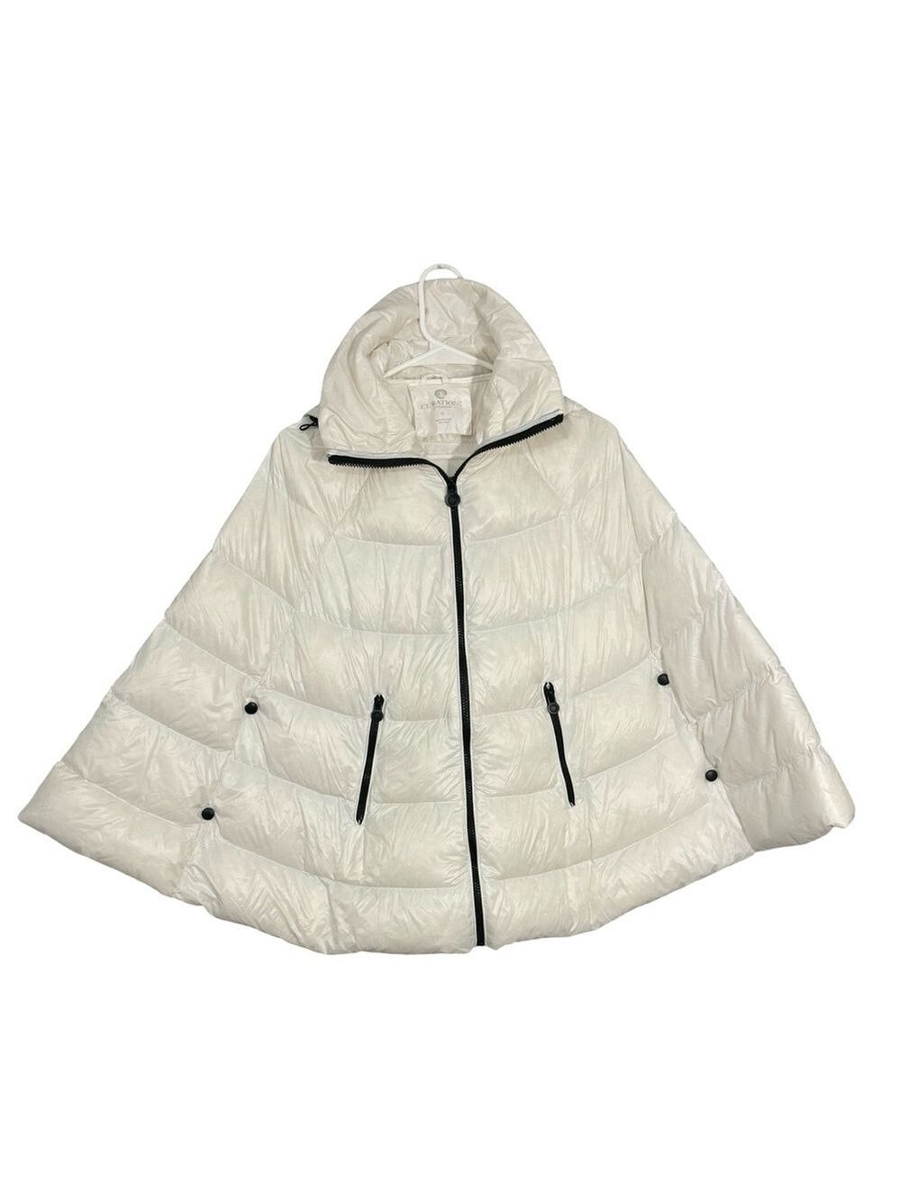 Curations Caravan White Packable Puffer Cape Jacket XS Hooded